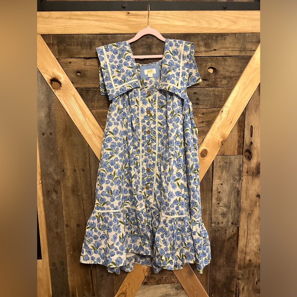 Anthropologie Blue and Green Floral Mini Dress